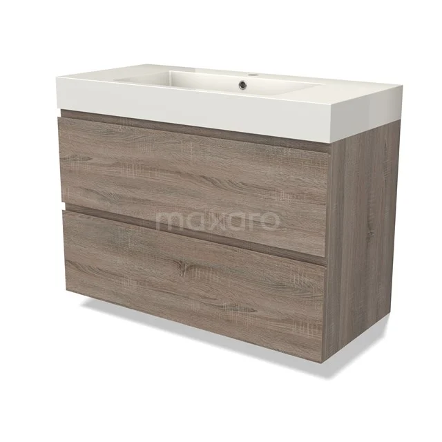 Modulo Vanity units with basin | 100 cm Oak Handle-less front Mineral marble 2 Stacked drawers BMW17-04459