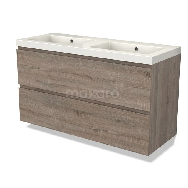 Modulo Vanity units with basin | 120 cm Oak Handle-less front Mineral marble 2 Stacked drawers BMW17-04463
