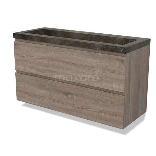Modulo Vanity units with basin | 120 cm Oak Handle-less front Natural stone 2 Stacked drawers BMW17-04475