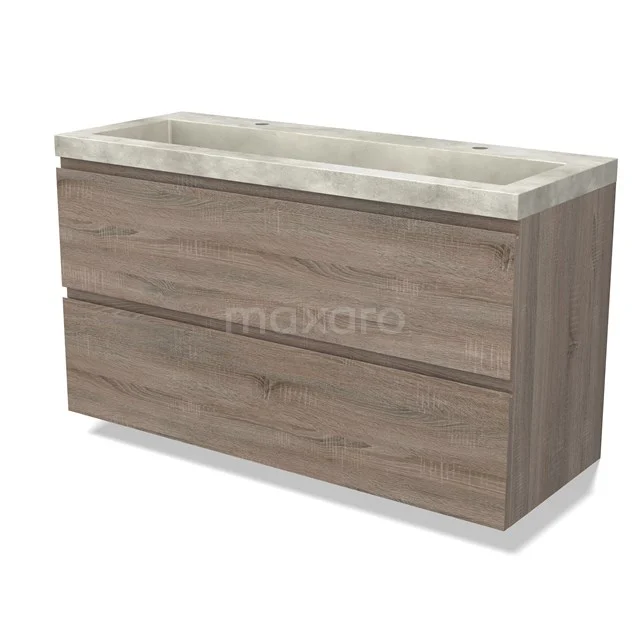 Modulo Waschtische | 120 cm Eiche Grifflos front Beton 2 übereinanderliegende Schubladen BMW17-04482