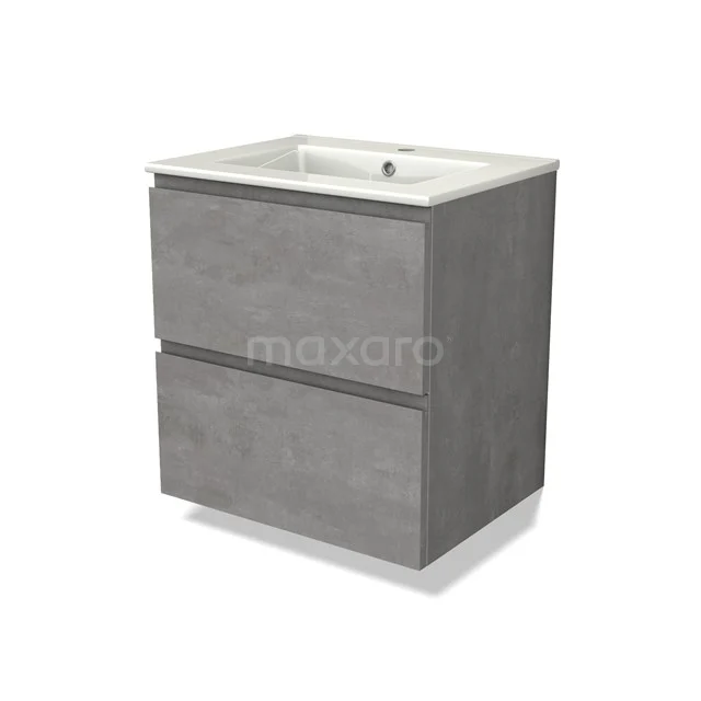 Modulo Bathroom furniture with sink | 60 cm Light grey concrete Handle-less front Ceramic 2 Stacked drawers BMW17-04489