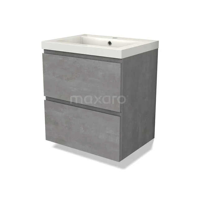 Modulo Bathroom furniture with sink | 60 cm Light grey concrete Handle-less front Mineral marble 2 Stacked drawers BMW17-04490