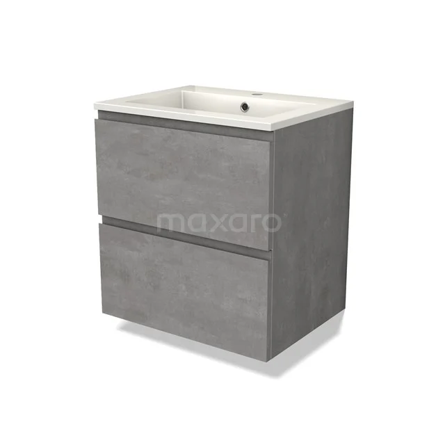 Modulo Vanity units with basin | 60 cm Light grey concrete Handle-less front Mineral marble 2 Stacked drawers BMW17-04491