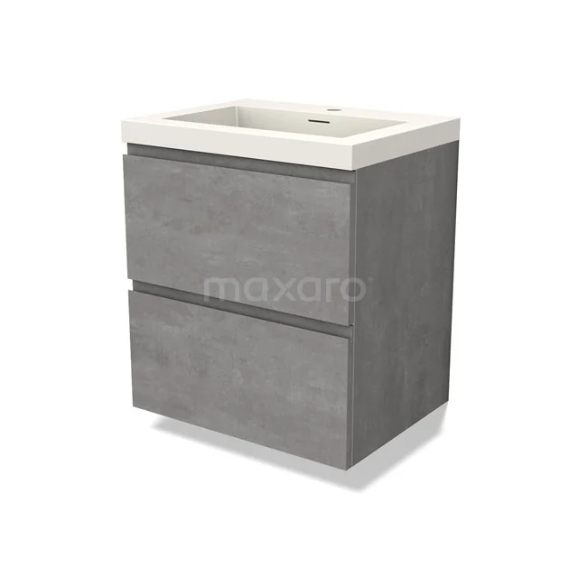 Modulo Vanity units with basin | 60 cm Light grey concrete Handle-less front Solid surface 2 Stacked drawers BMW17-04492