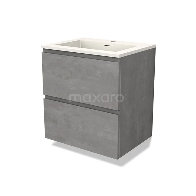 Modulo Vanity units with basin | 60 cm Light grey concrete Handle-less front Solid surface 2 Stacked drawers BMW17-04493