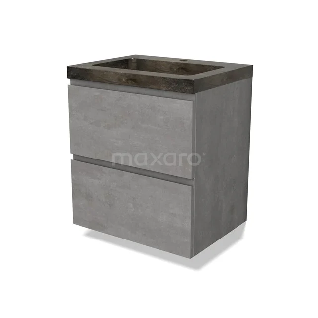 Modulo Bathroom furniture with sink | 60 cm Light grey concrete Handle-less front Natural stone 2 Stacked drawers BMW17-04494