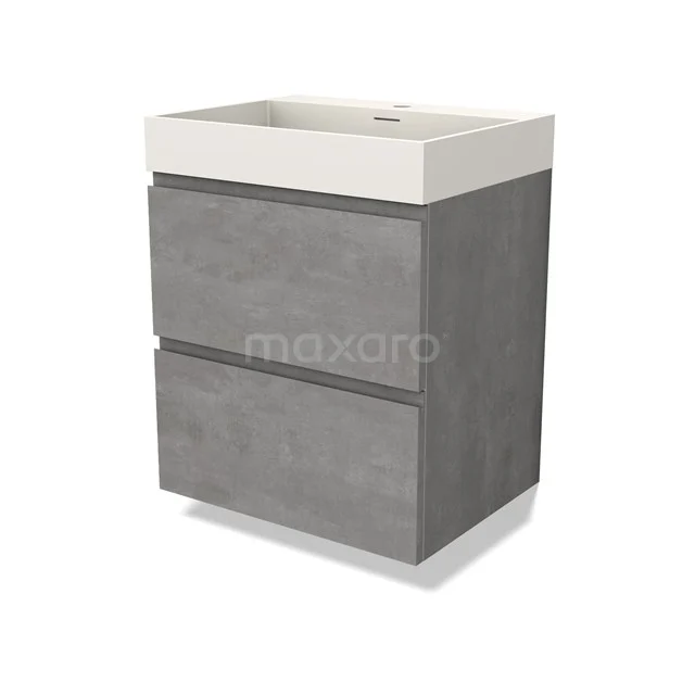 Modulo Vanity units with basin | 60 cm Light grey concrete Handle-less front Solid surface 2 Stacked drawers BMW17-04495