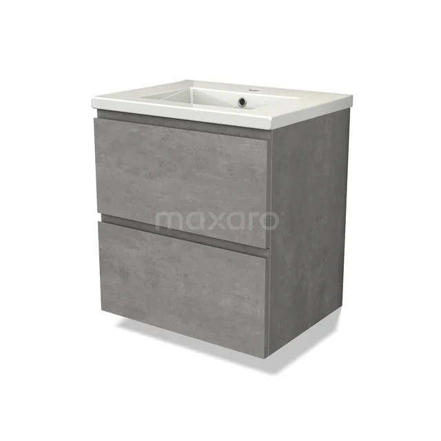 Modulo Vanity units with basin | 60 cm Light grey concrete Handle-less front Ceramic 2 Stacked drawers BMW17-04496