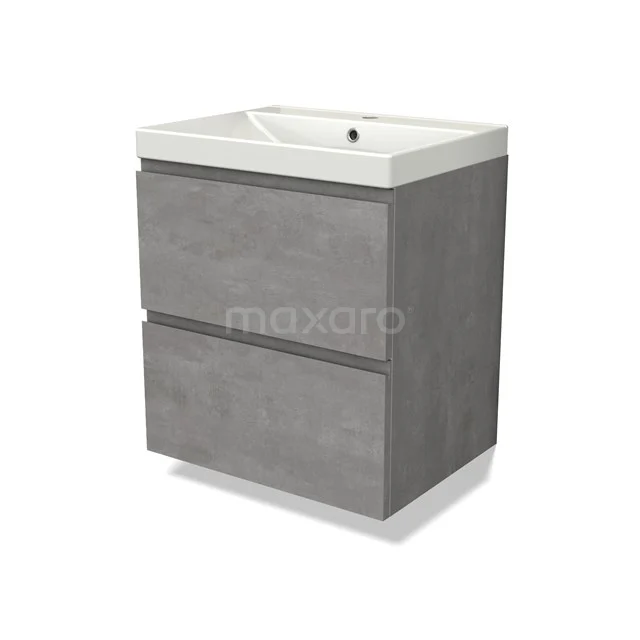 Modulo Bathroom furniture with sink | 60 cm Light grey concrete Handle-less front Ceramic 2 Stacked drawers BMW17-04499