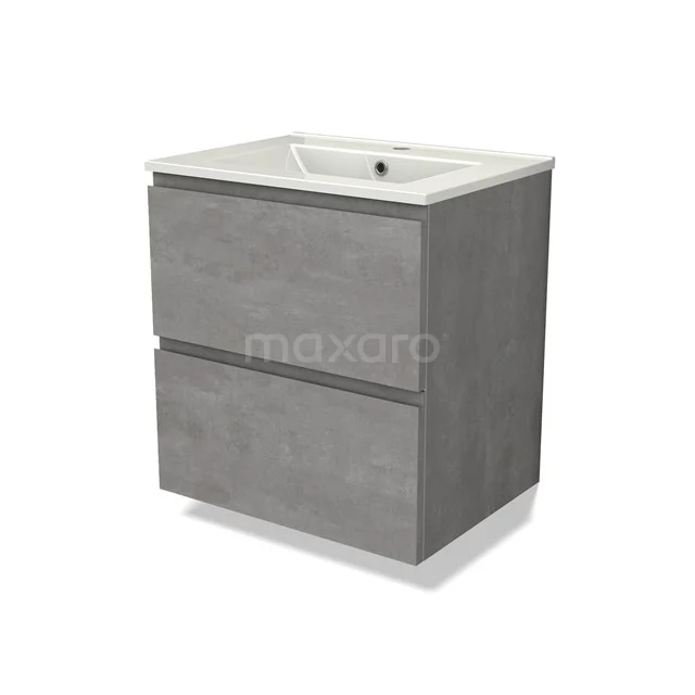 Modulo Vanity units with basin | 60 cm Light grey concrete Handle-less front Ceramic 2 Stacked drawers BMW17-04500