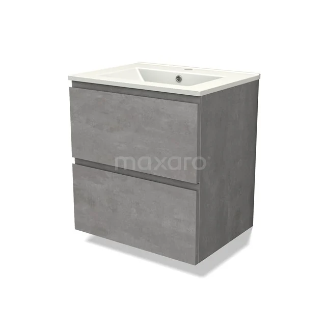 Modulo Vanity units with basin | 60 cm Light grey concrete Handle-less front Ceramic 2 Stacked drawers BMW17-04501