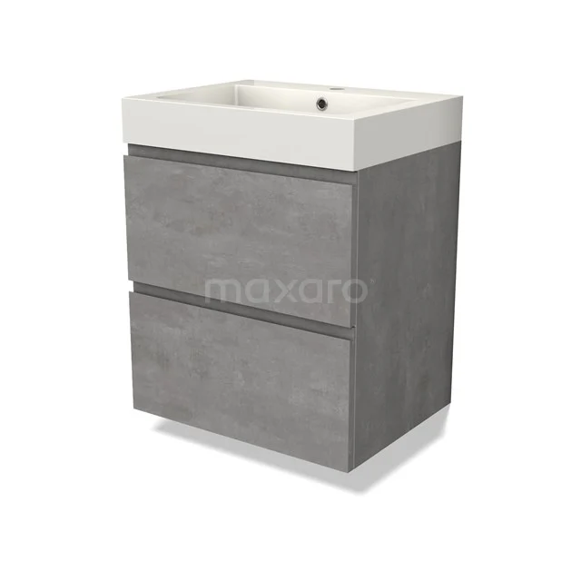 Modulo Bathroom furniture with sink | 60 cm Light grey concrete Handle-less front Mineral marble 2 Stacked drawers BMW17-04502