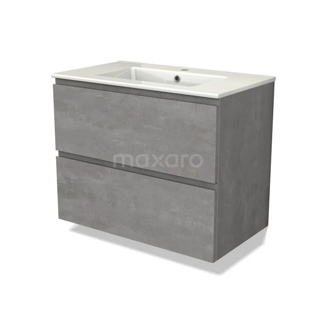 Modulo Bathroom furniture with sink | 80 cm Light grey concrete Handle-less front Ceramic 2 Stacked drawers BMW17-04509