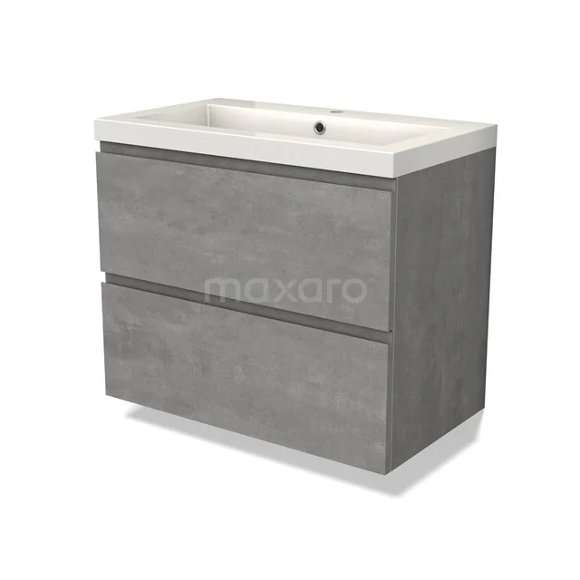 Modulo Bathroom furniture with sink | 80 cm Light grey concrete Handle-less front Mineral marble 2 Stacked drawers BMW17-04511