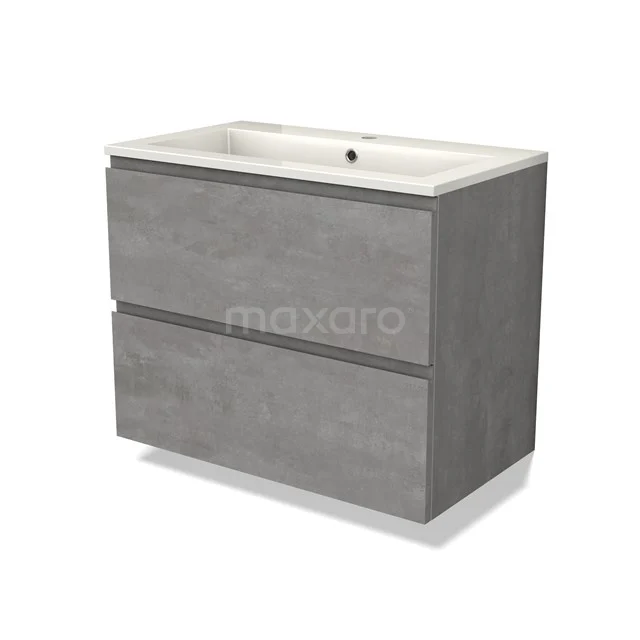 Modulo Bathroom furniture with sink | 80 cm Light grey concrete Handle-less front Mineral marble 2 Stacked drawers BMW17-04512