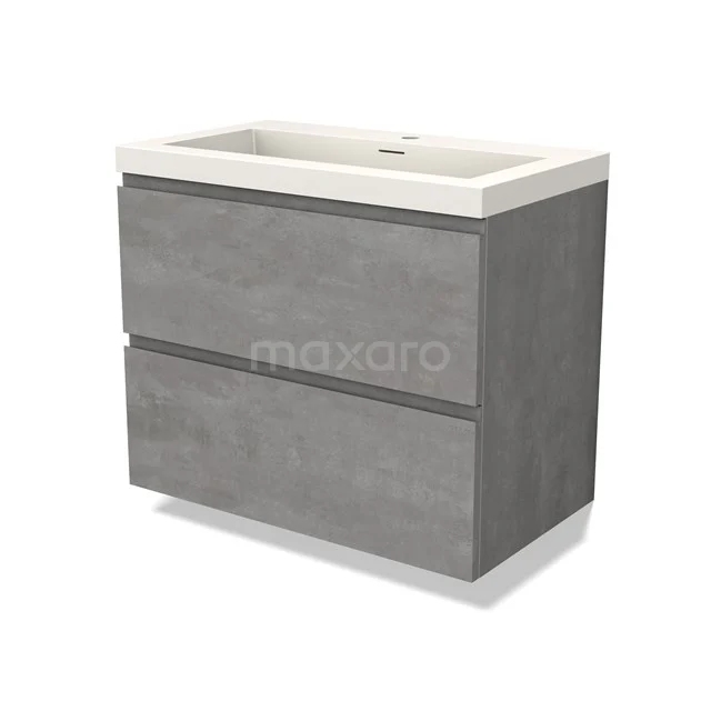 Modulo Bathroom furniture with sink | 80 cm Light grey concrete Handle-less front Solid surface 2 Stacked drawers BMW17-04513
