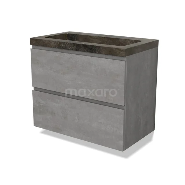 Modulo Bathroom furniture with sink | 80 cm Light grey concrete Handle-less front Natural stone 2 Stacked drawers BMW17-04515