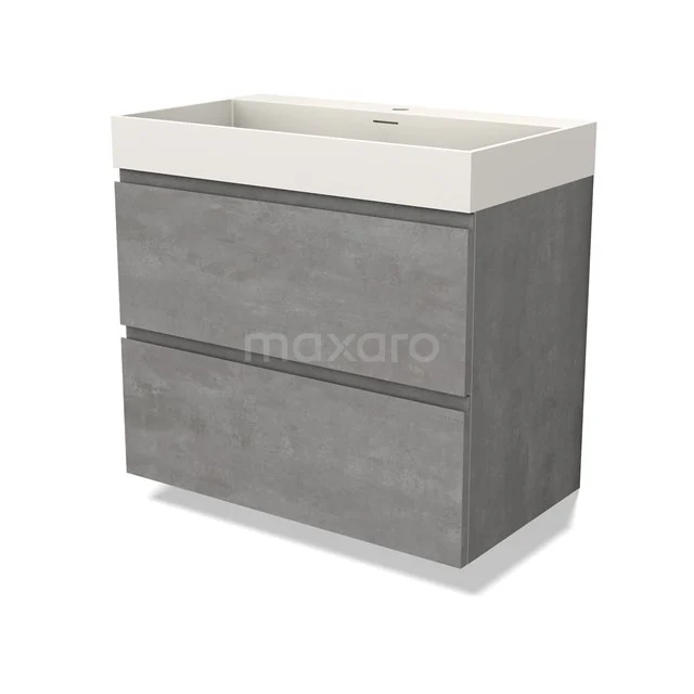 Modulo Bathroom furniture with sink | 80 cm Light grey concrete Handle-less front Solid surface 2 Stacked drawers BMW17-04516