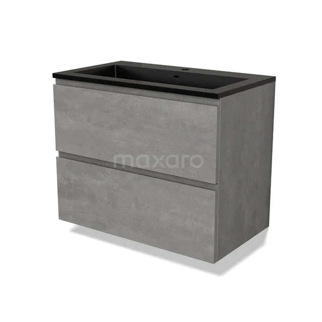 Modulo Bathroom furniture with sink | 80 cm Light grey concrete Handle-less front Quartz 2 Stacked drawers BMW17-04518