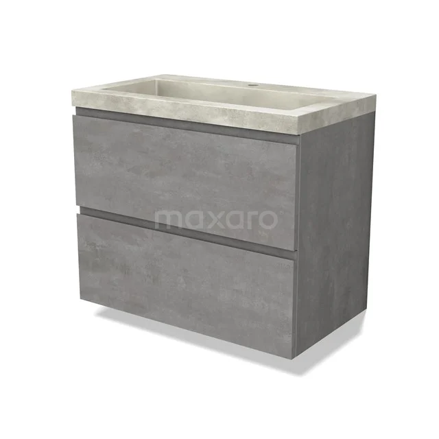 Modulo Waschtische | 80 cm Hellgrauer Beton Grifflos front Beton 2 übereinanderliegende Schubladen BMW17-04519