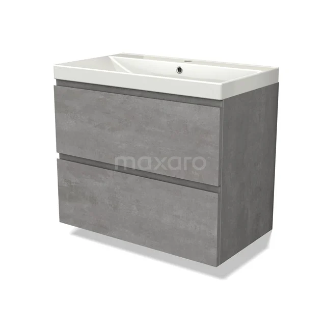 Modulo Bathroom furniture with sink | 80 cm Light grey concrete Handle-less front Ceramic 2 Stacked drawers BMW17-04520