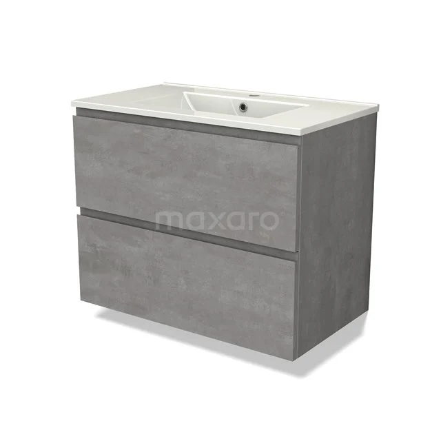 Modulo Vanity units with basin | 80 cm Light grey concrete Handle-less front Ceramic 2 Stacked drawers BMW17-04521