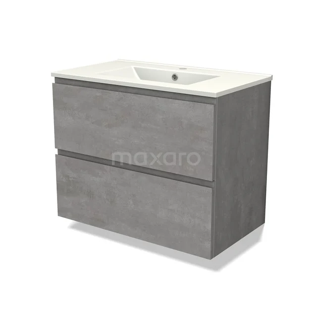Modulo Vanity units with basin | 80 cm Light grey concrete Handle-less front Ceramic 2 Stacked drawers BMW17-04522
