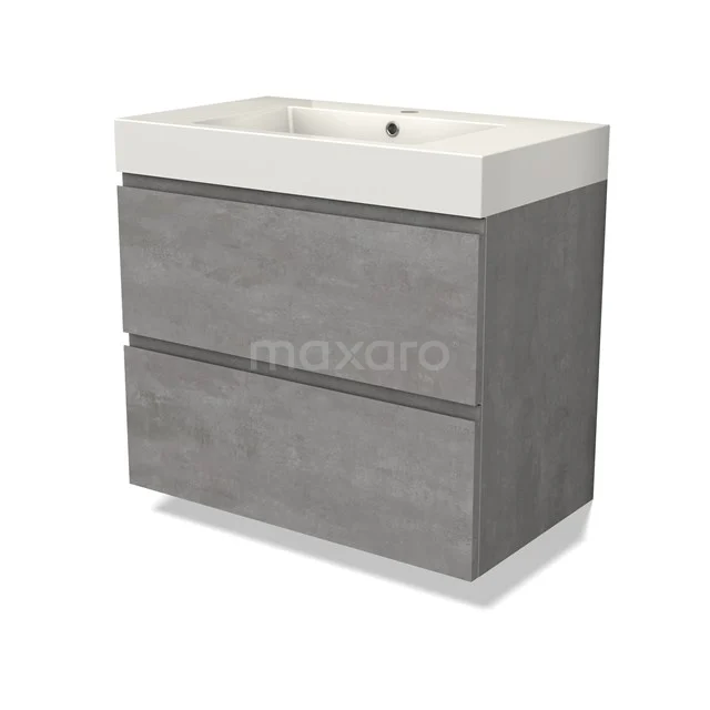 Modulo Vanity units with basin | 80 cm Light grey concrete Handle-less front Mineral marble 2 Stacked drawers BMW17-04523