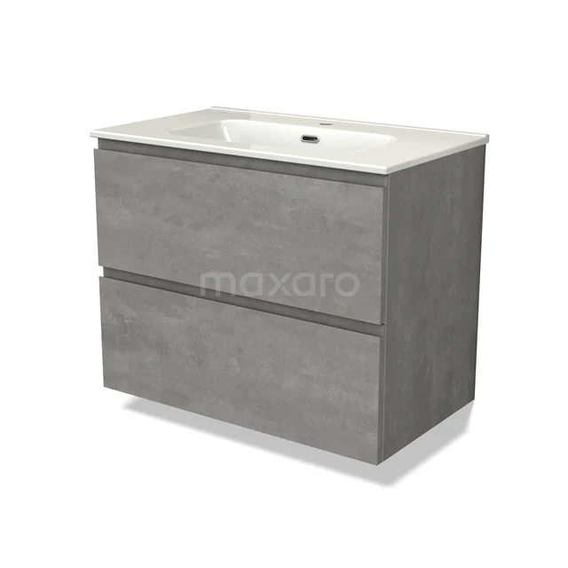Modulo Bathroom furniture with sink | 80 cm Light grey concrete Handle-less front Ceramic 2 Stacked drawers BMW17-04524