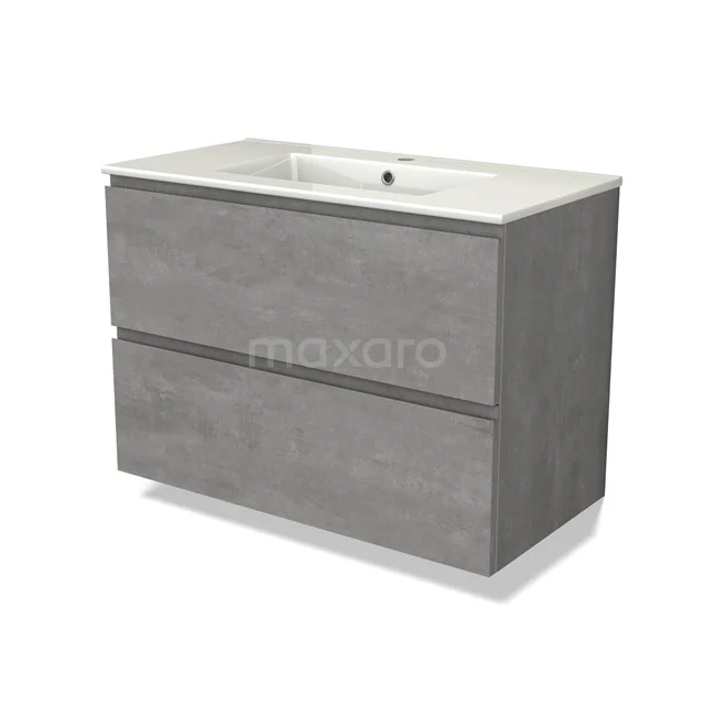 Modulo Vanity units with basin | 90 cm Light grey concrete Handle-less front Ceramic 2 Stacked drawers BMW17-04525