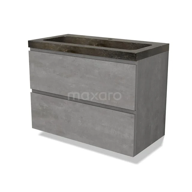 Modulo Vanity units with basin | 90 cm Light grey concrete Handle-less front Natural stone 2 Stacked drawers BMW17-04527