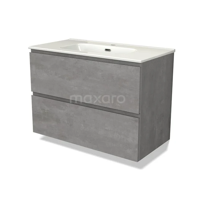 Modulo Vanity units with basin | 90 cm Light grey concrete Handle-less front Ceramic 2 Stacked drawers BMW17-04531