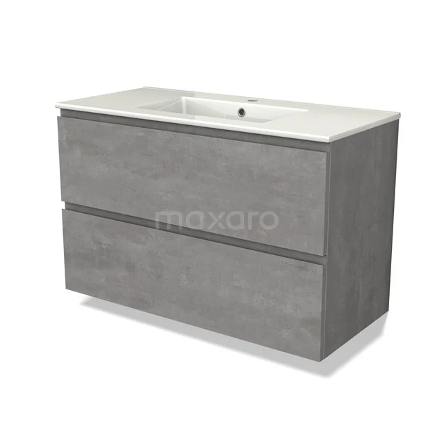Modulo Vanity units with basin | 100 cm Light grey concrete Handle-less front Ceramic 2 Stacked drawers BMW17-04532
