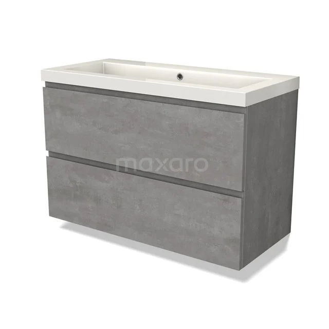 Modulo Vanity units with basin | 100 cm Light grey concrete Handle-less front Mineral marble 2 Stacked drawers BMW17-04533