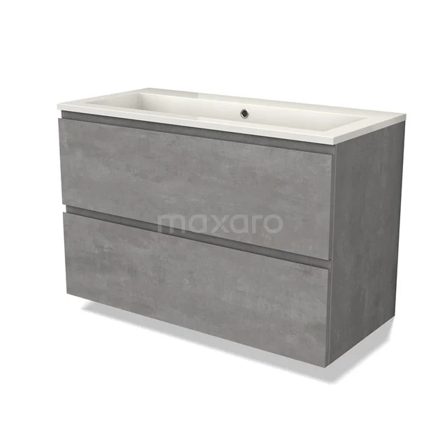 Modulo Vanity units with basin | 100 cm Light grey concrete Handle-less front Mineral marble 2 Stacked drawers BMW17-04536
