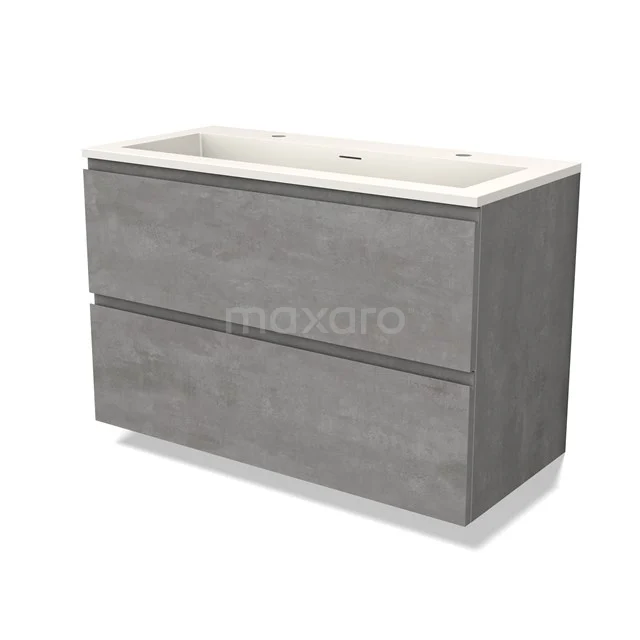 Modulo Waschtische | 100 cm Hellgrauer Beton Grifflos front Solid Surface 2 übereinanderliegende Schubladen BMW17-04541