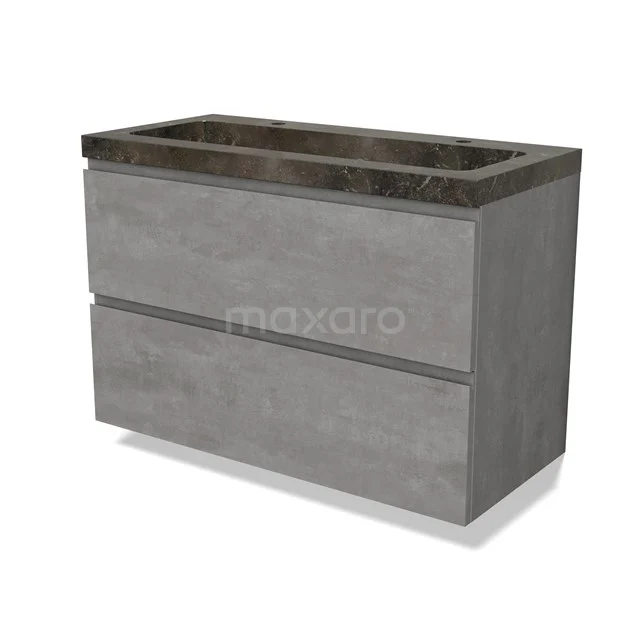 Modulo Vanity units with basin | 100 cm Light grey concrete Handle-less front Natural stone 2 Stacked drawers BMW17-04542