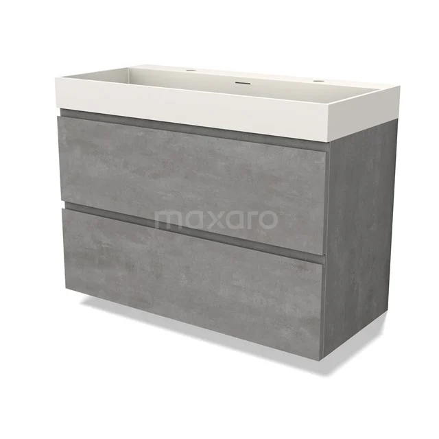Modulo Waschtische | 100 cm Hellgrauer Beton Grifflos front Solid Surface 2 übereinanderliegende Schubladen BMW17-04543