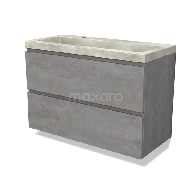 Modulo Bathroom furniture with sink | 100 cm Light grey concrete Handle-less front Concrete 2 Stacked drawers BMW17-04546