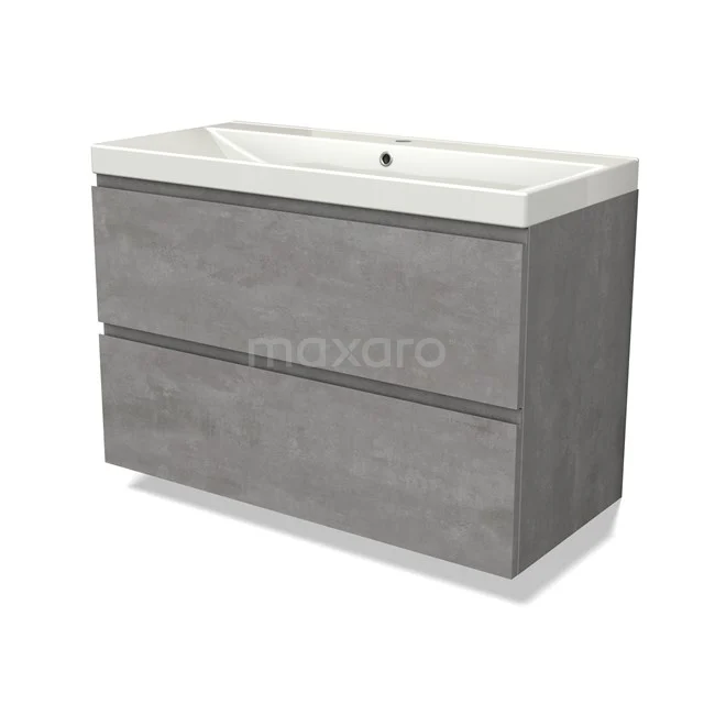 Modulo Bathroom furniture with sink | 100 cm Light grey concrete Handle-less front Ceramic 2 Stacked drawers BMW17-04547 Modulo Bathroom furniture with sink | 100 cm Light grey concrete Handle-less front Ceramic 2 Stacked drawers BMW17-04547