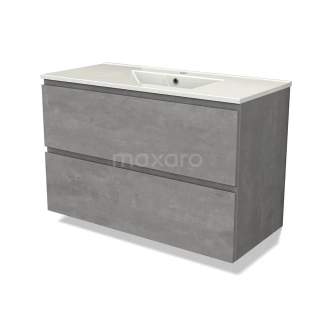 Modulo Bathroom furniture with sink | 100 cm Light grey concrete Handle-less front Ceramic 2 Stacked drawers BMW17-04548 Modulo Bathroom furniture with sink | 100 cm Light grey concrete Handle-less front Ceramic 2 Stacked drawers BMW17-04548