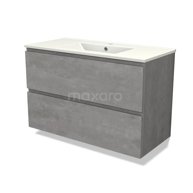 Modulo Vanity units with basin | 100 cm Light grey concrete Handle-less front Ceramic 2 Stacked drawers BMW17-04549