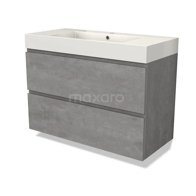 Modulo Vanity units with basin | 100 cm Light grey concrete Handle-less front Mineral marble 2 Stacked drawers BMW17-04550
