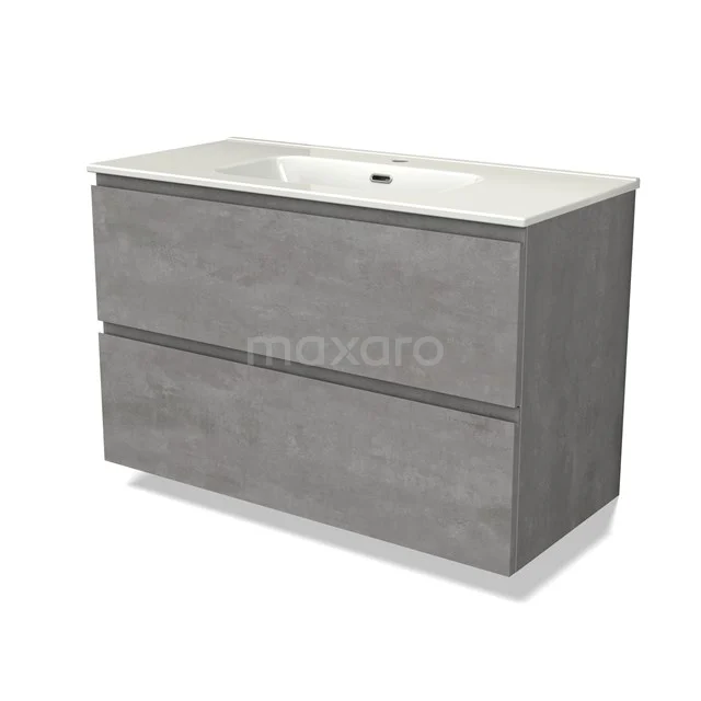 Modulo Vanity units with basin | 100 cm Light grey concrete Handle-less front Ceramic 2 Stacked drawers BMW17-04551