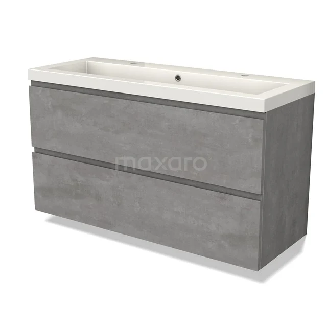 Modulo Vanity units with basin | 120 cm Light grey concrete Handle-less front Mineral marble 2 Stacked drawers BMW17-04556