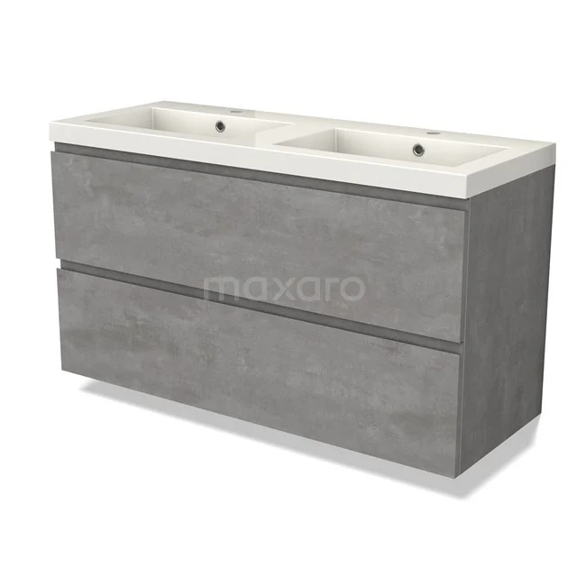 Modulo Vanity units with basin | 120 cm Light grey concrete Handle-less front Mineral marble 2 Stacked drawers BMW17-04557