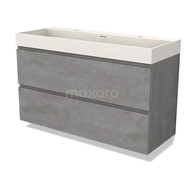 Modulo Vanity units with basin | 120 cm Light grey concrete Handle-less front Solid surface 2 Stacked drawers BMW17-04568