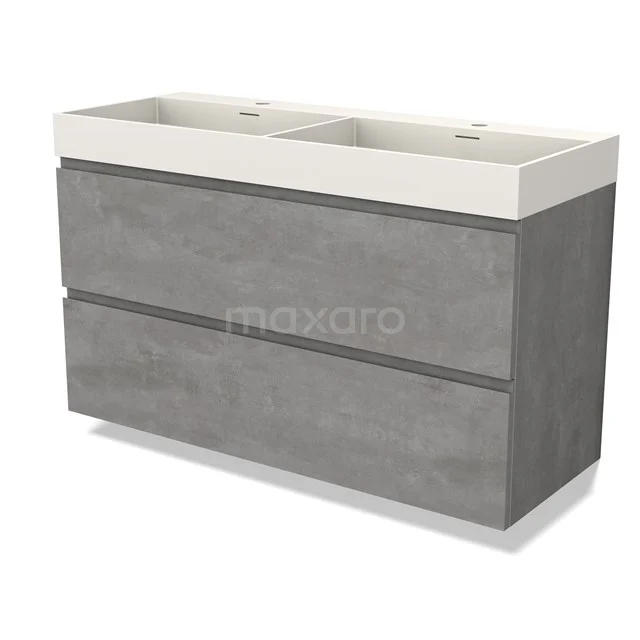 Modulo Waschtische | 120 cm Hellgrauer Beton Grifflos front Solid Surface 2 übereinanderliegende Schubladen BMW17-04569