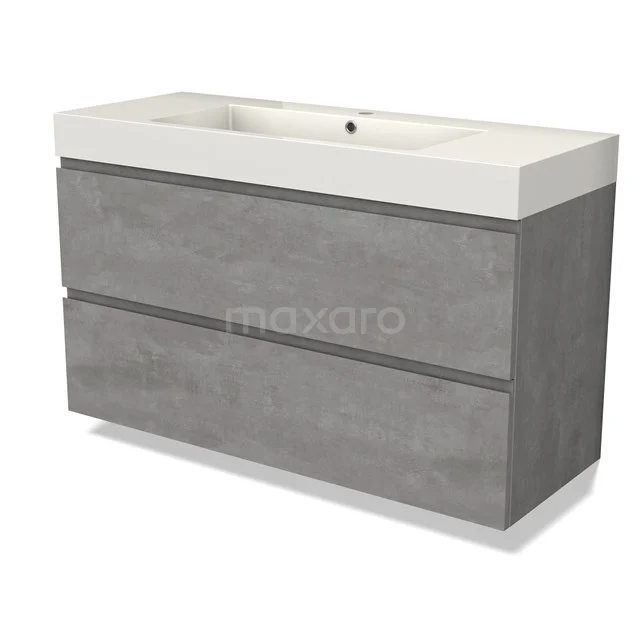 Modulo Waschtische | 120 cm Hellgrauer Beton Grifflos front Mineralguss 2 übereinanderliegende Schubladen BMW17-04577