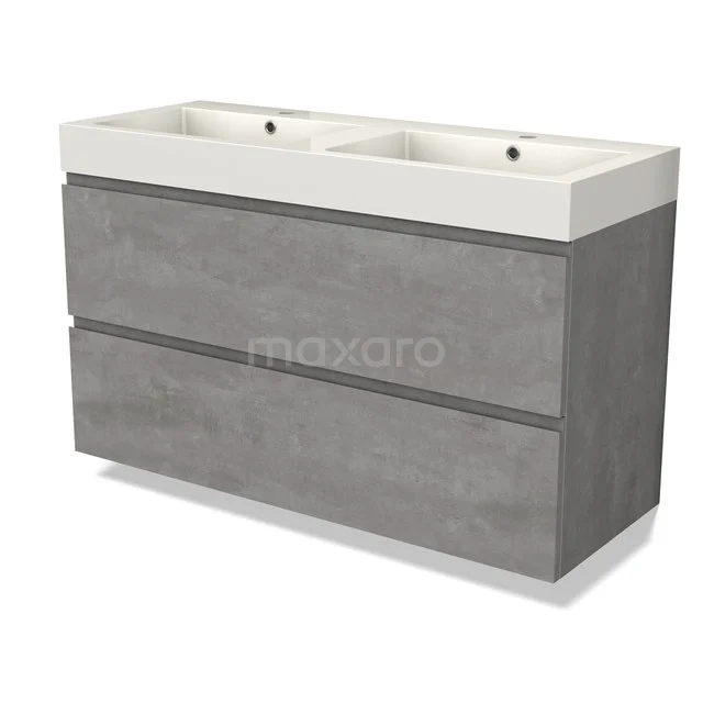 Modulo Waschtische | 120 cm Hellgrauer Beton Grifflos front Mineralguss 2 übereinanderliegende Schubladen BMW17-04578